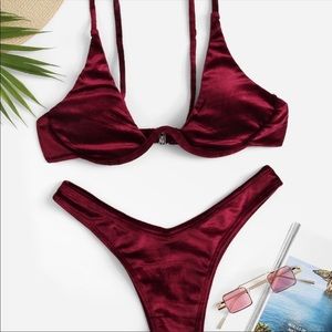 Maroon Red Velvet Underwire Bikini never worn